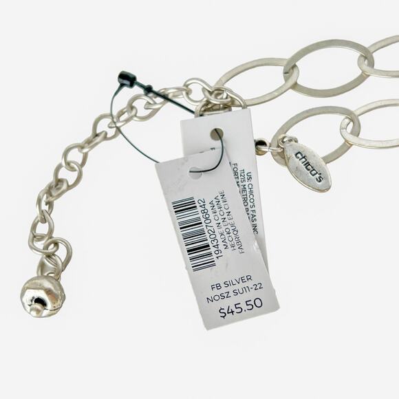 Chico's Pendant Necklace Silver Tone Modernist Double Medallion Discs Open Links - Picture 8 of 13